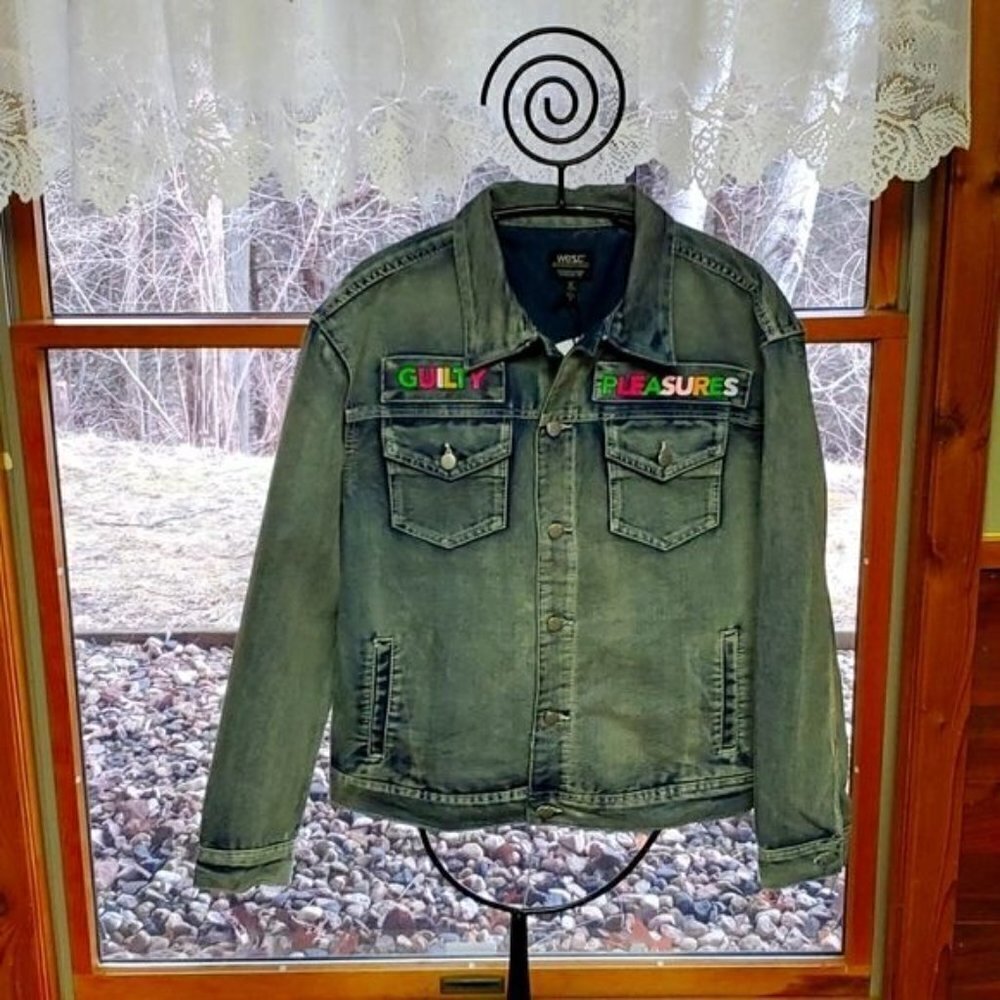 WESC‎ Guilty Pleasures Unisex Embroidered Graphic Motorcycle Sz. M Jean Jacket